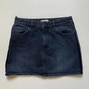 denim mini skirt with side stripes